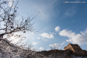 长城冬雪 树挂 雾凇 太阳