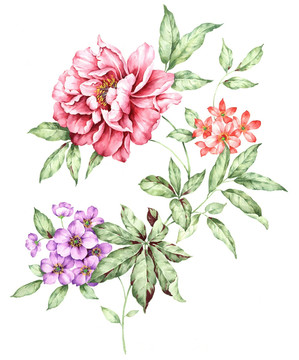 手繪花卉 合層