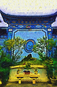 油畫 古建筑