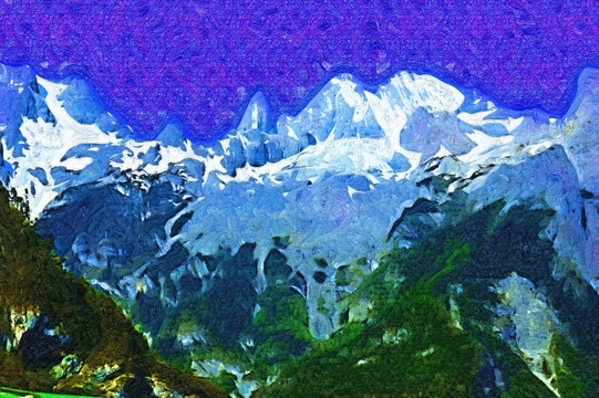 油画 雪山