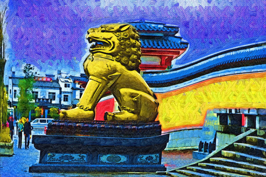 獅子 油畫