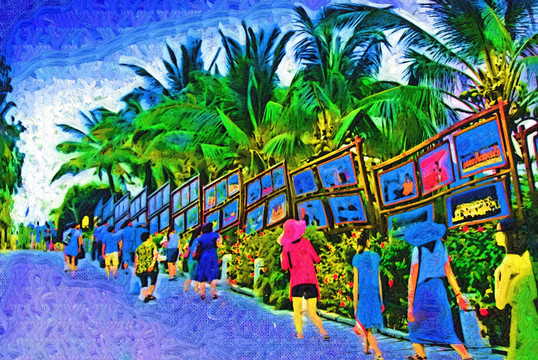 椰子树油画