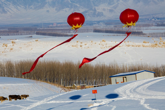 氢气球  雪景