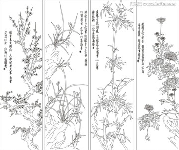 艺术玻璃矢量图 梅兰竹菊