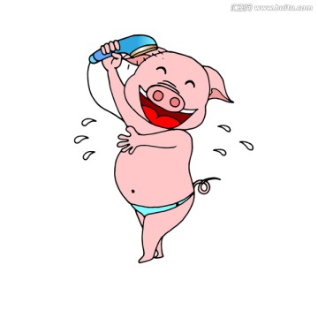 一只小猪在洗澡