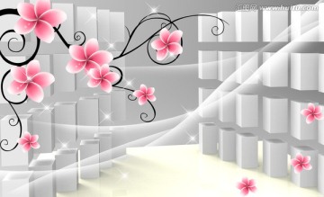 3D壁畫 粉色花