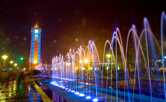 城市夜景 喷泉