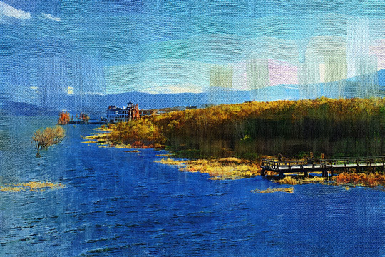 湖景  電腦畫
