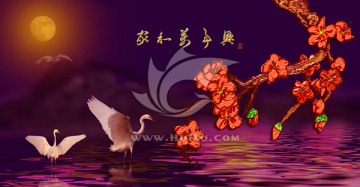 電視背景墻 大型壁畫 梅花