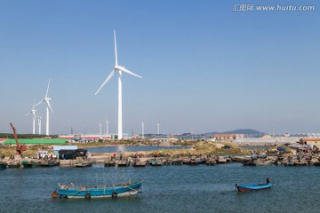 渔港与风电场 捕捞 碧海蓝天