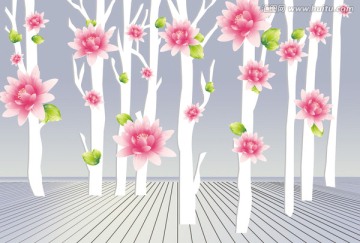 高清蓮花樹枝抽象畫