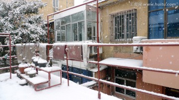 雪景 民居 百姓生活 庭院