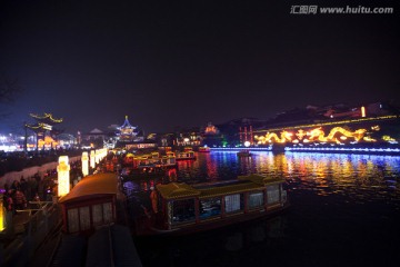 南京夫子庙 秦淮河 游园 夜景