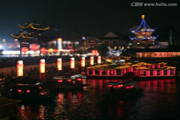 南京夫子庙 秦淮河 游园 夜景