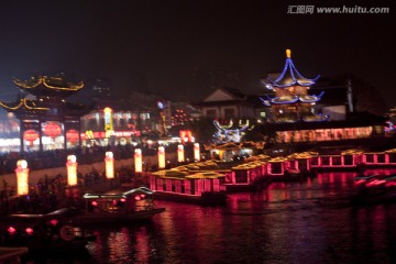 南京夫子庙 秦淮河 游园 夜景