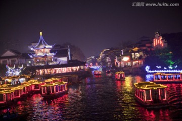 南京夫子庙 秦淮河 游园 夜景