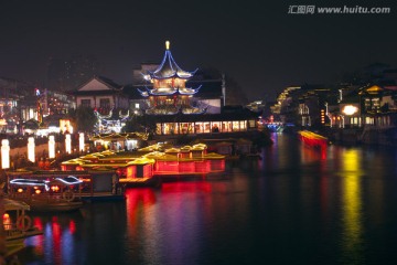 南京夫子庙 秦淮河 游园 夜景