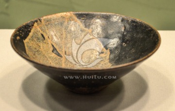 宋代吉州窑黑釉木叶纹碗