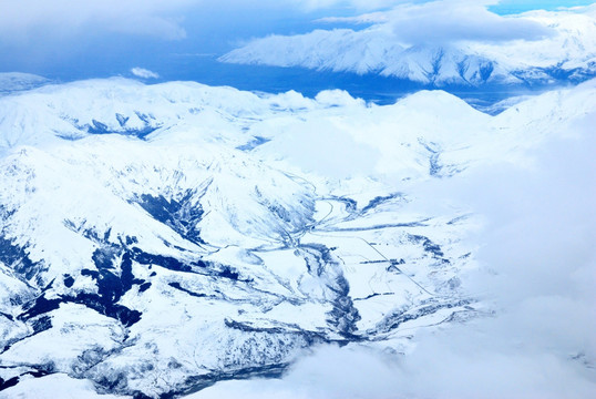 新西兰雪山鸟瞰图