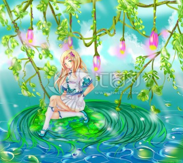 幻想風(fēng)水中少女插畫