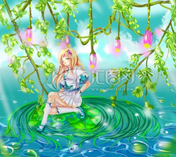 幻想风水中少女插画