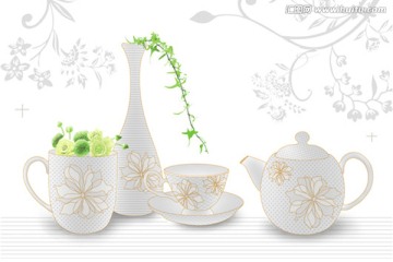 茶具瓶花