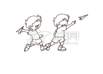 小朋友扔紙飛機(jī)簡(jiǎn)筆畫