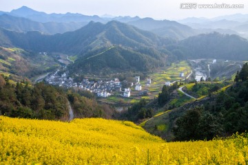 春天 油菜花 徽派建筑