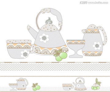 腰线花片组合厨房水果茶具