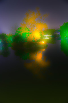 超现实抽象画明湖夜景