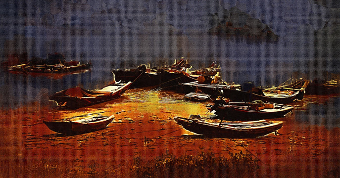 船 風(fēng)景油畫