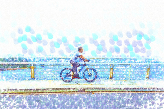 騎自行車抽象畫