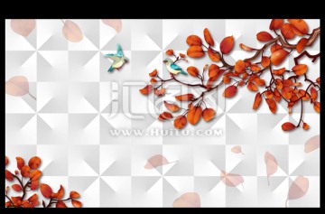 紅葉 3D背景墻 壁畫