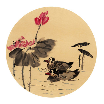 荷花鴛鴦 裝飾畫