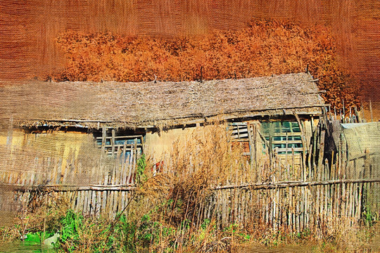 电脑油画 秋野乡村