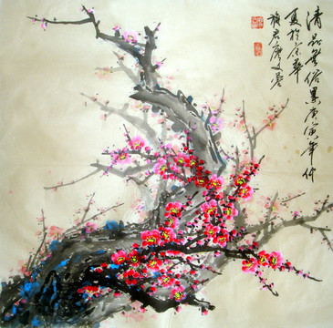 國畫紅梅
