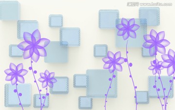 夢幻3D壁畫花紫色