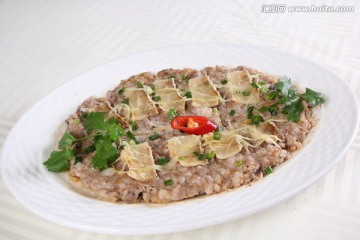 咸鱼蒸手剁土猪肉饼