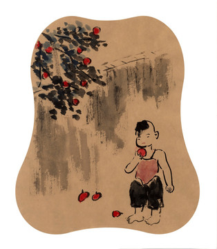 撿果子的小孩 裝飾畫