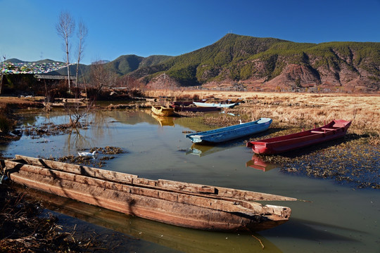 泸沽湖风景区猪槽船