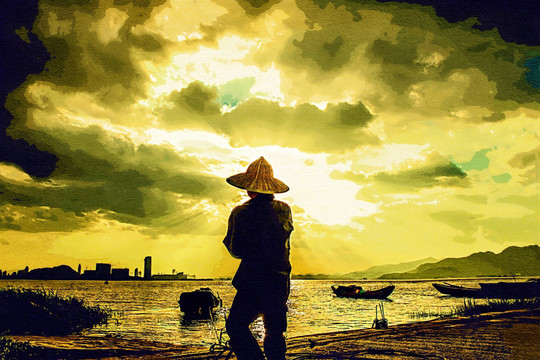 纖夫 抽象畫 油畫