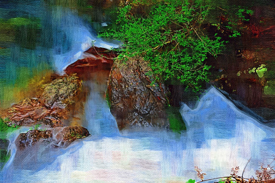 瀑布 抽象画 油画