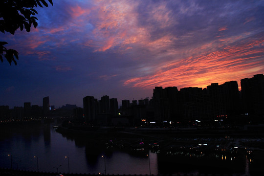 重庆晚霞 夜景 火烧云