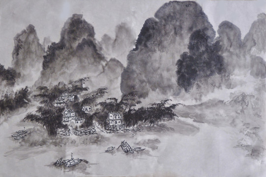 山水 国画 水墨 装饰画 高清