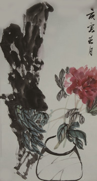 裝飾畫 國畫 牡丹與石