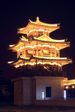 建筑夜景 龙门古玩城夜景 灯