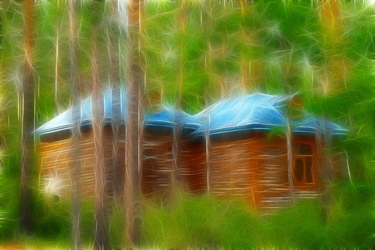 電腦畫 森林木屋