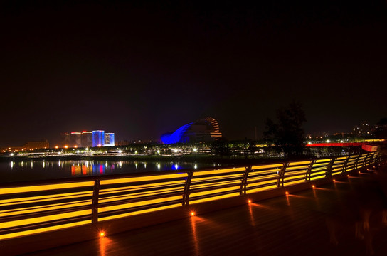 金华燕尾洲板凳龙桥霓虹灯夜景