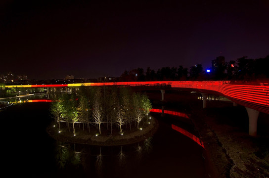 金华燕尾洲公园水池树木夜景