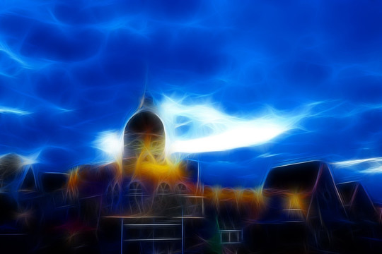 電腦畫 城堡夜色